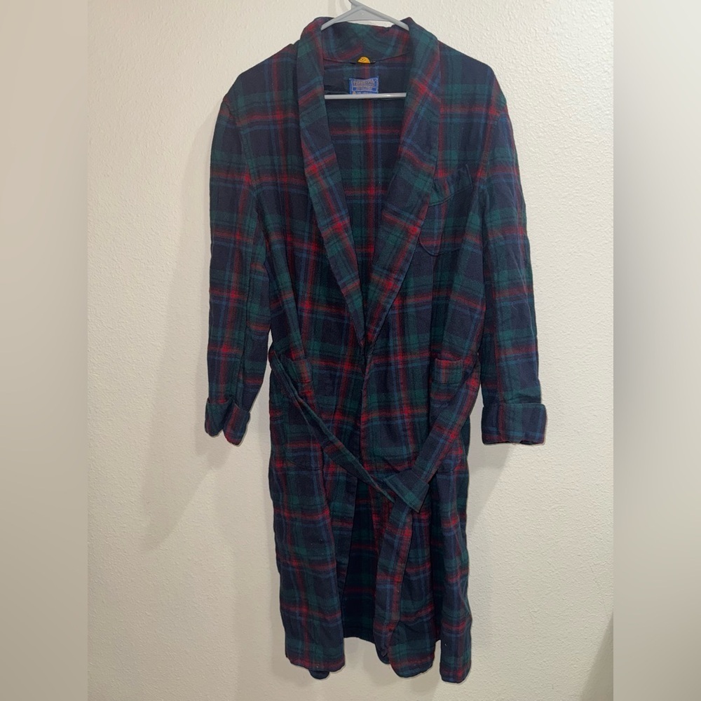 Vintage Pendleton Bathrobe Size Large Blue, Green - Plaid 100% Pure Virgin Wool